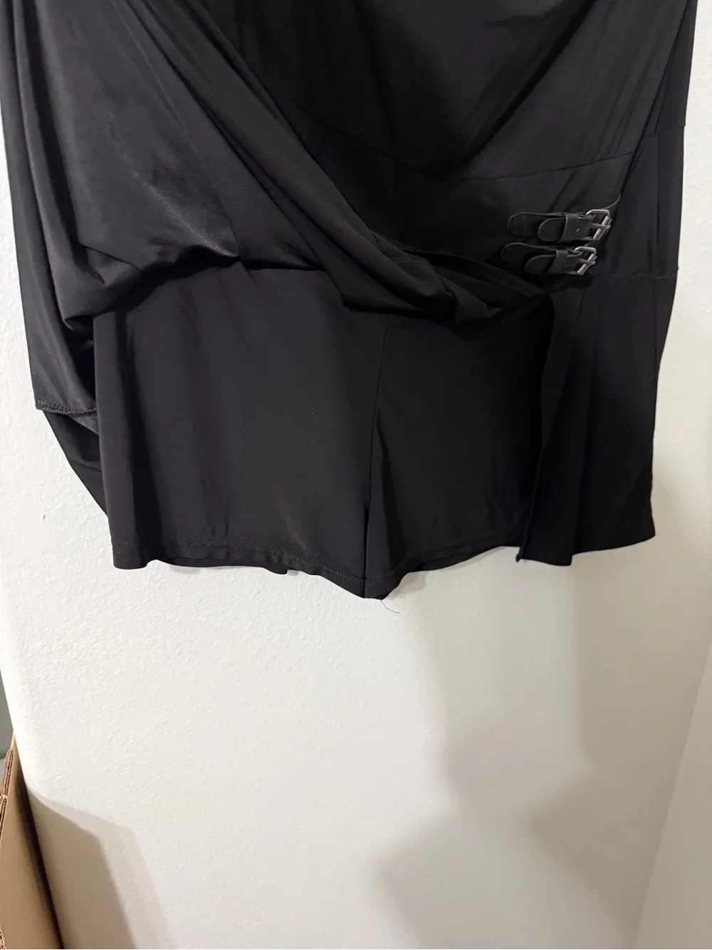 UO Adorable Black Off Shoulder Y2K Dress Romper Pleated Skirt Shorts Buckle XL